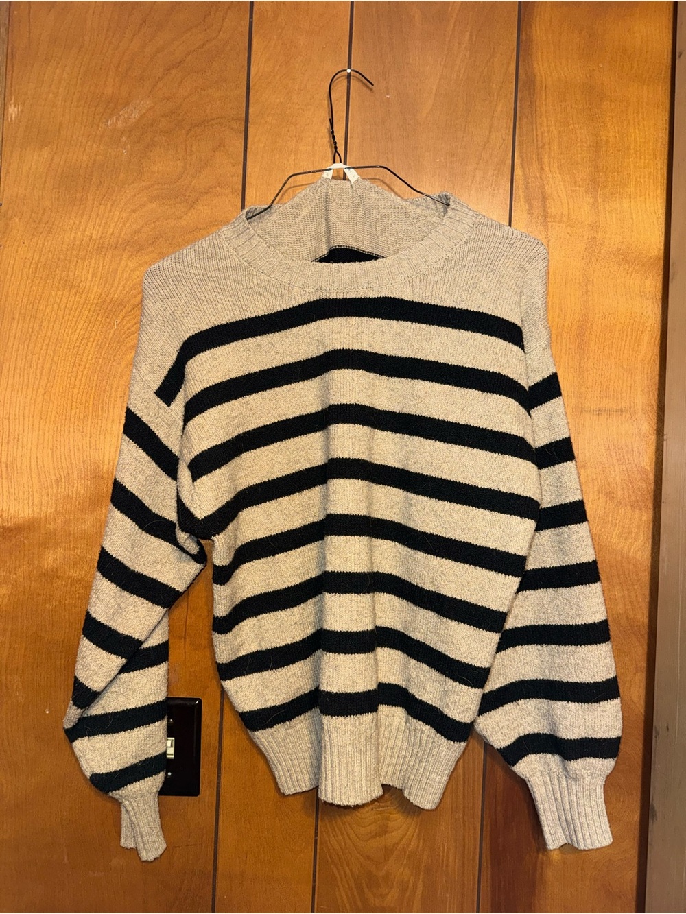 Striped Crewneck Oversized Sweater in Cream and Black